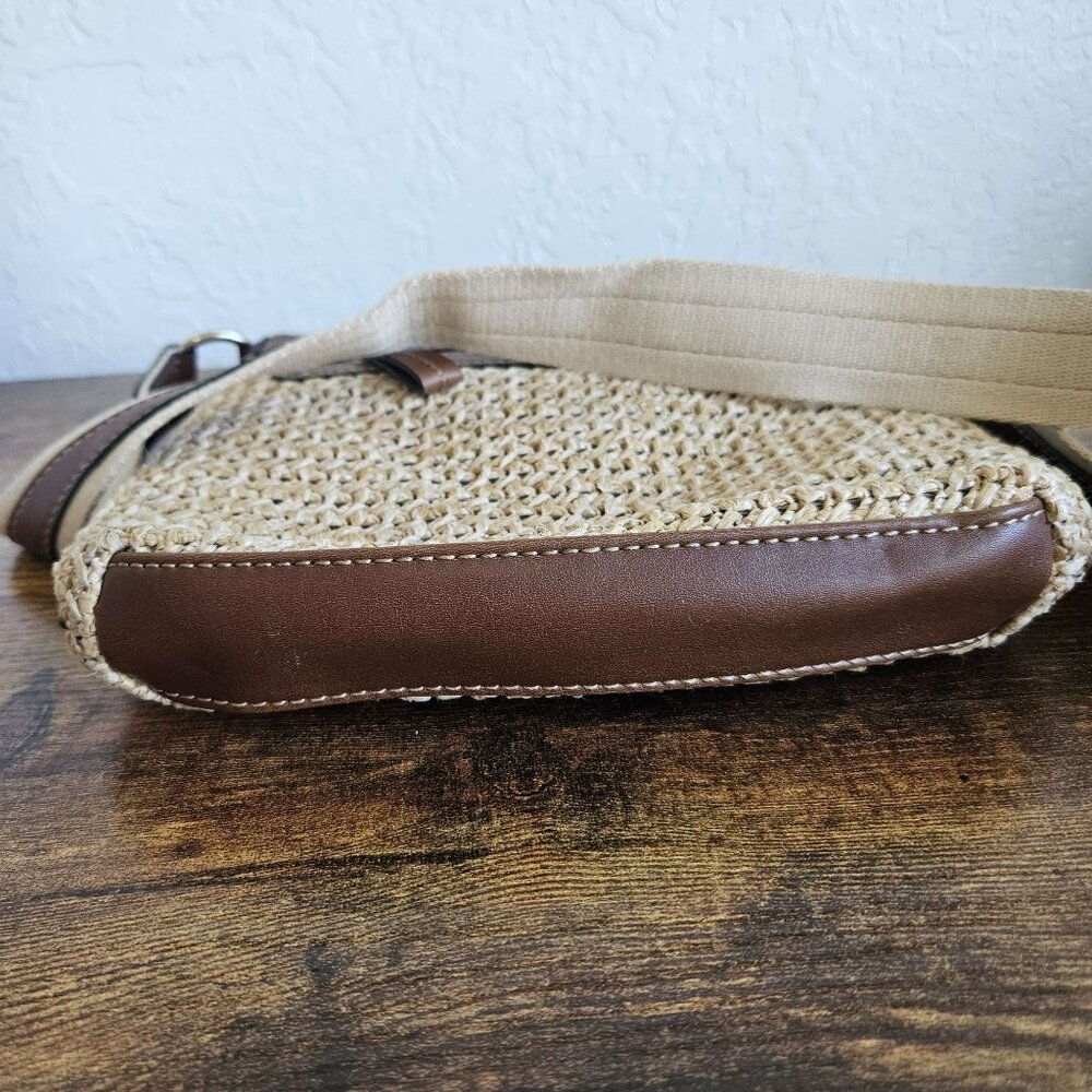 Chaps Straw & Faux Leather Crossbody Bag satchel purse Boho Cottage core Hippie - Picture 14 of 16
